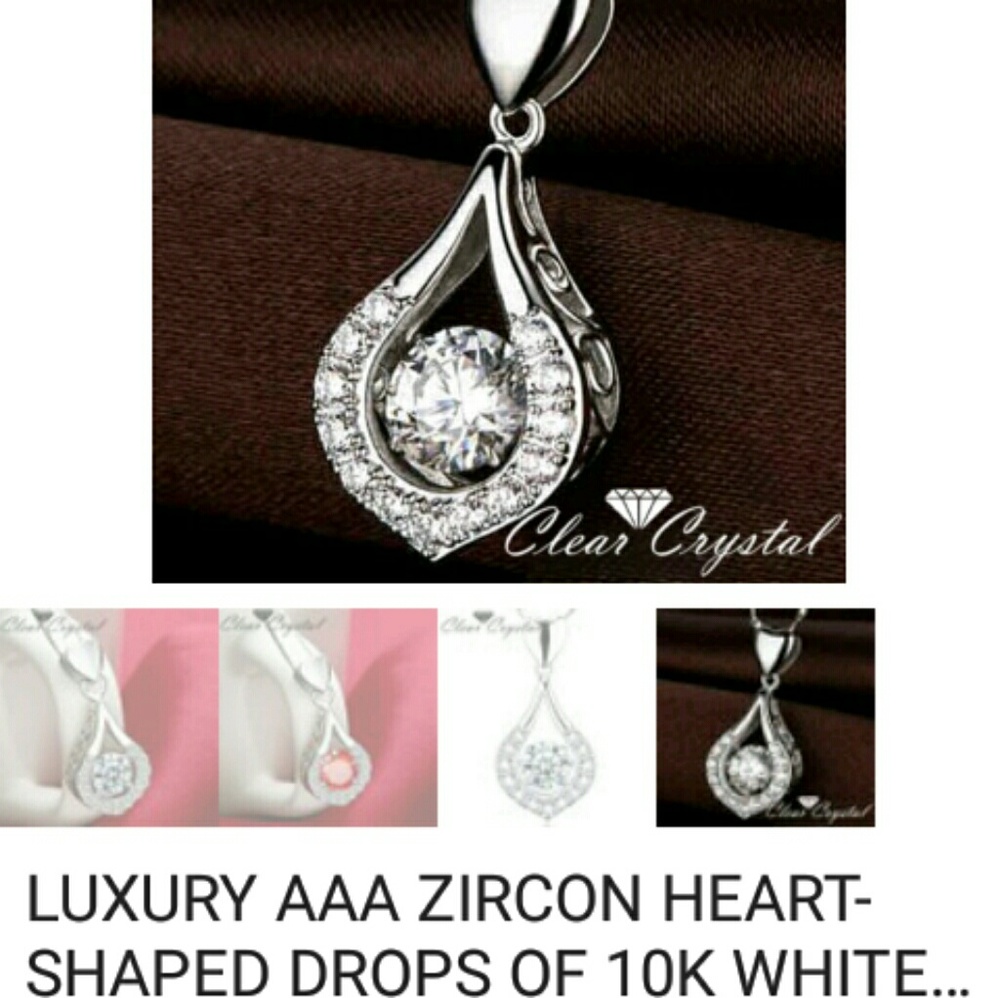 AAA CZ WGP silver heart droplet necklace
